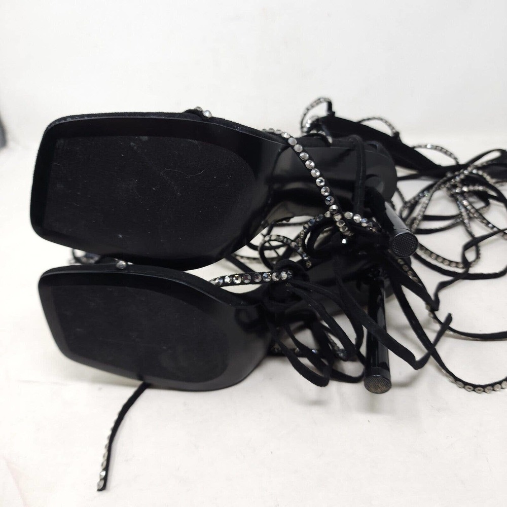Steve Madden Sandal Heels Justyne Black Glass Rhinestone Tie Up Gladiator 7 - Picture 10 of 10